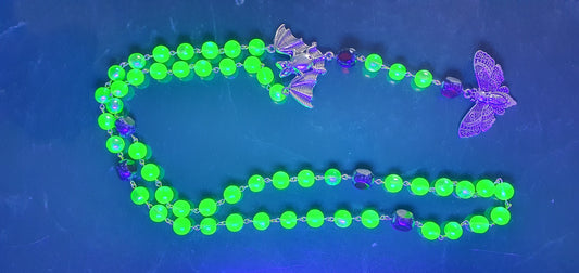 Czech Uranium glass gothic necklace vaseline glass beads party jewelry #24066