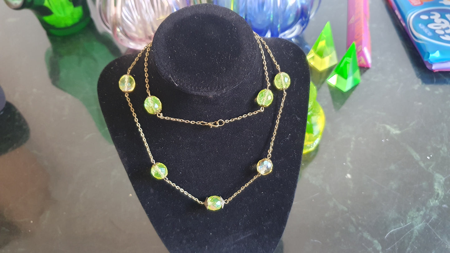 Uranium glass necklace vaseline glass beads handmade #24087