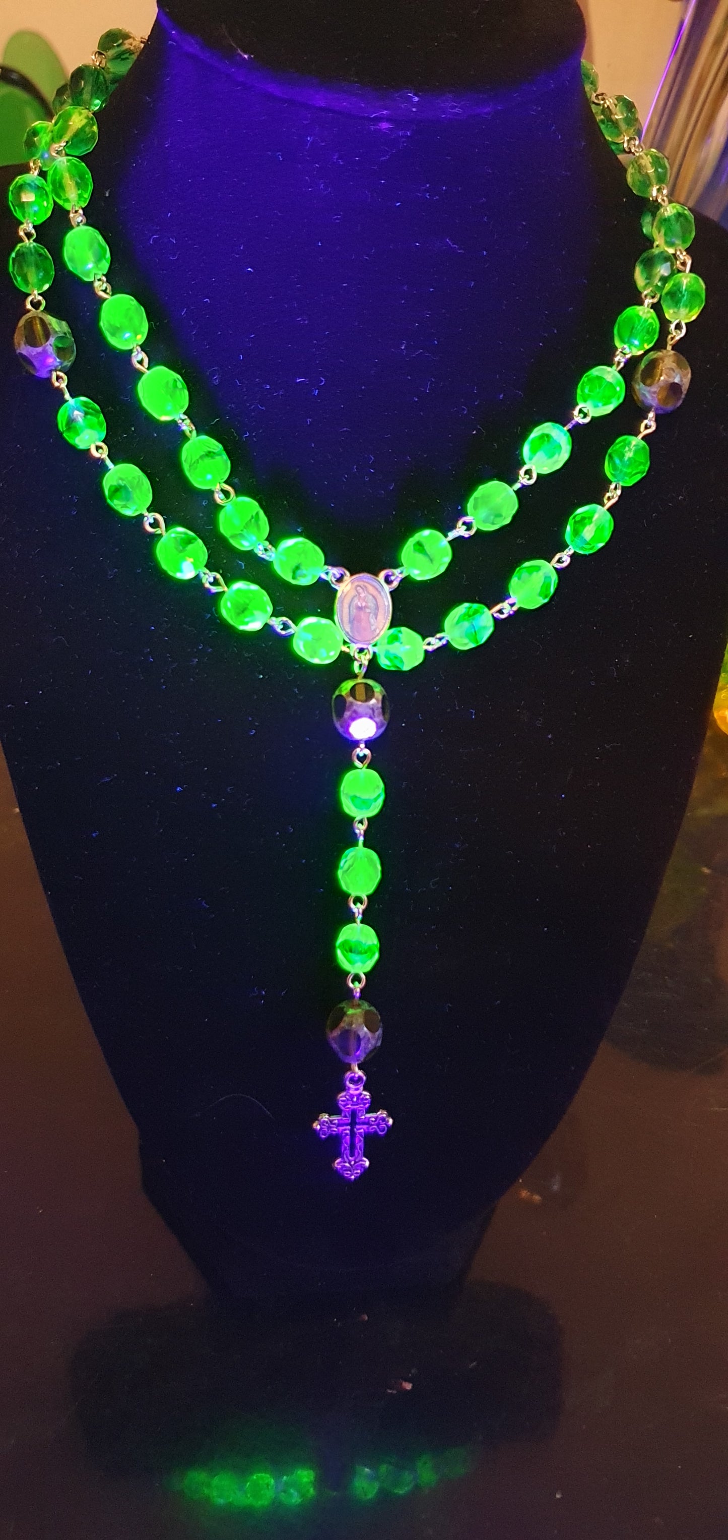 Czech uranium glass gothic necklace party jewelry #24090