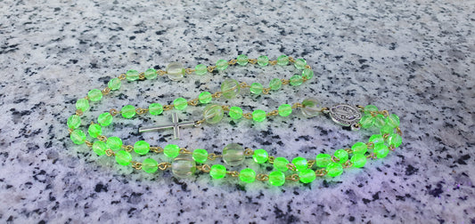 Rosary Genuine Czech UV reactive glowing uranium glass necklace jewelry #24092