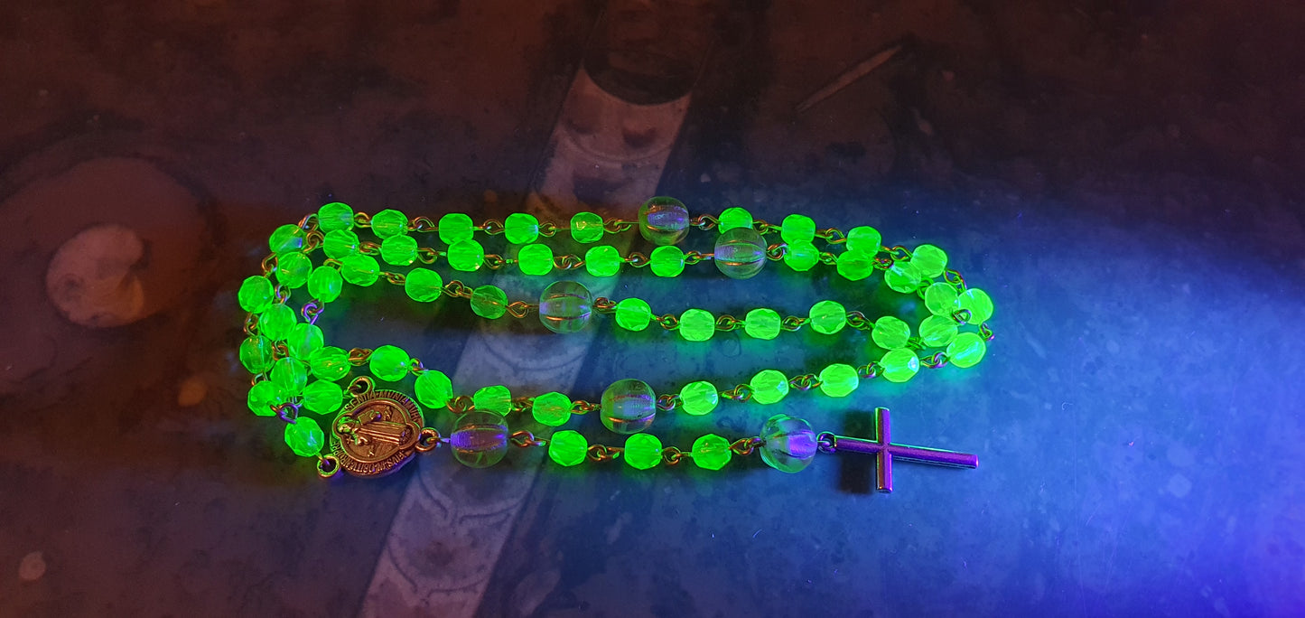 Rosary Genuine Czech UV reactive glowing uranium glass necklace jewelry #24092