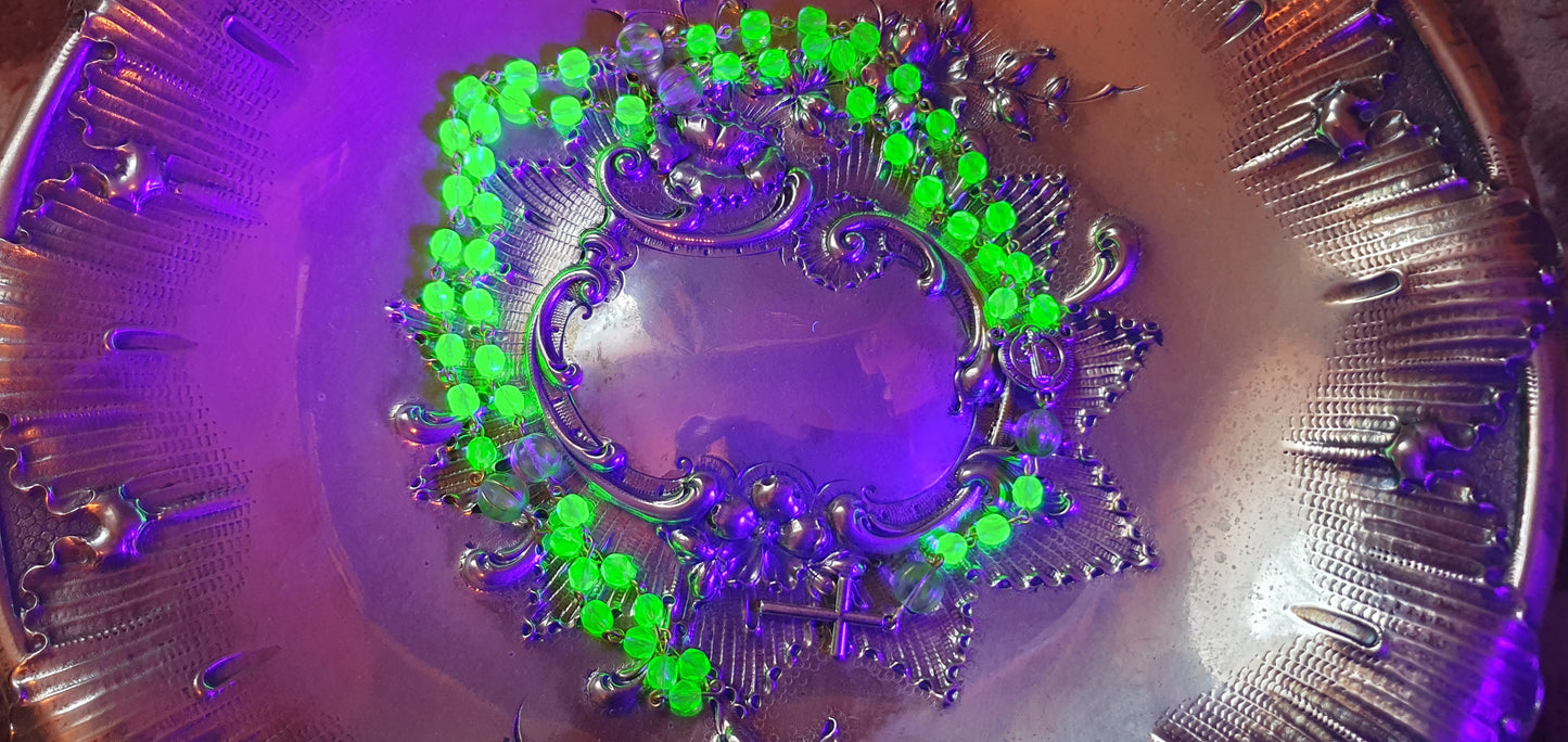 Rosary Genuine Czech UV reactive glowing uranium glass necklace jewelry #24092