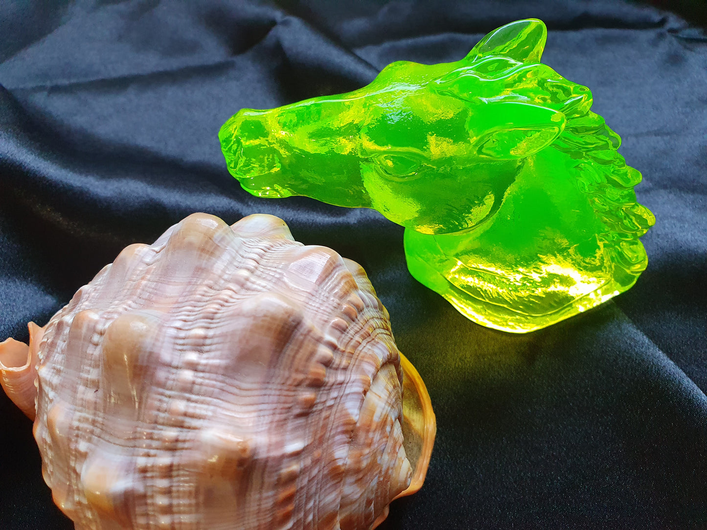 Glowing Uranium glass horse head sculpture