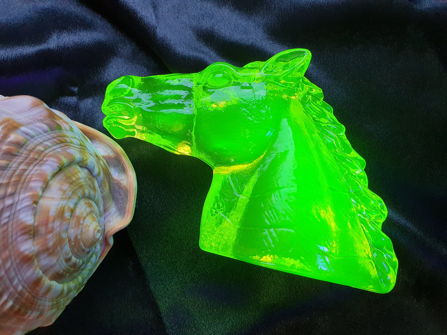 Glowing Uranium glass horse head sculpture