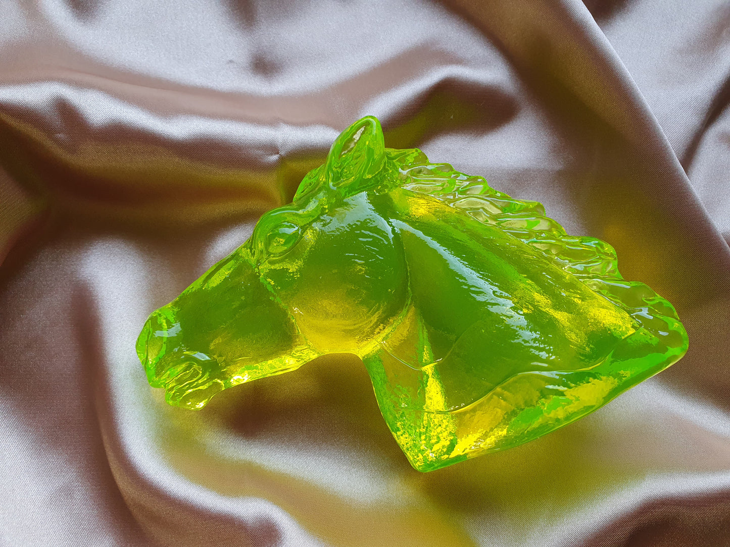 Glowing Uranium glass horse head sculpture