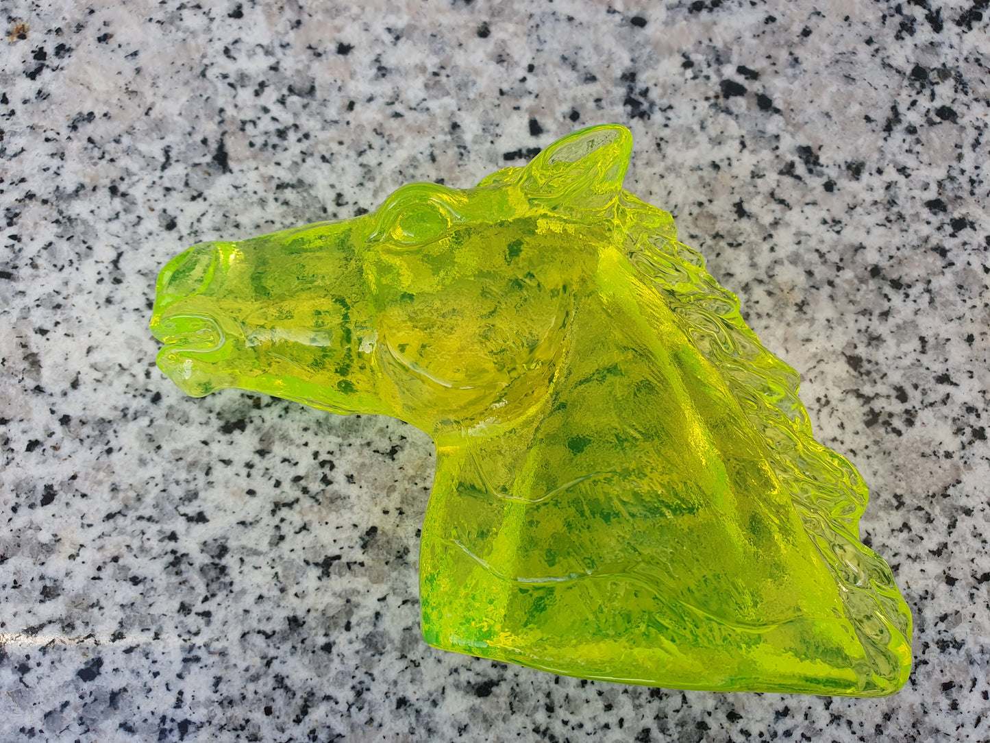 Glowing Uranium glass horse head sculpture