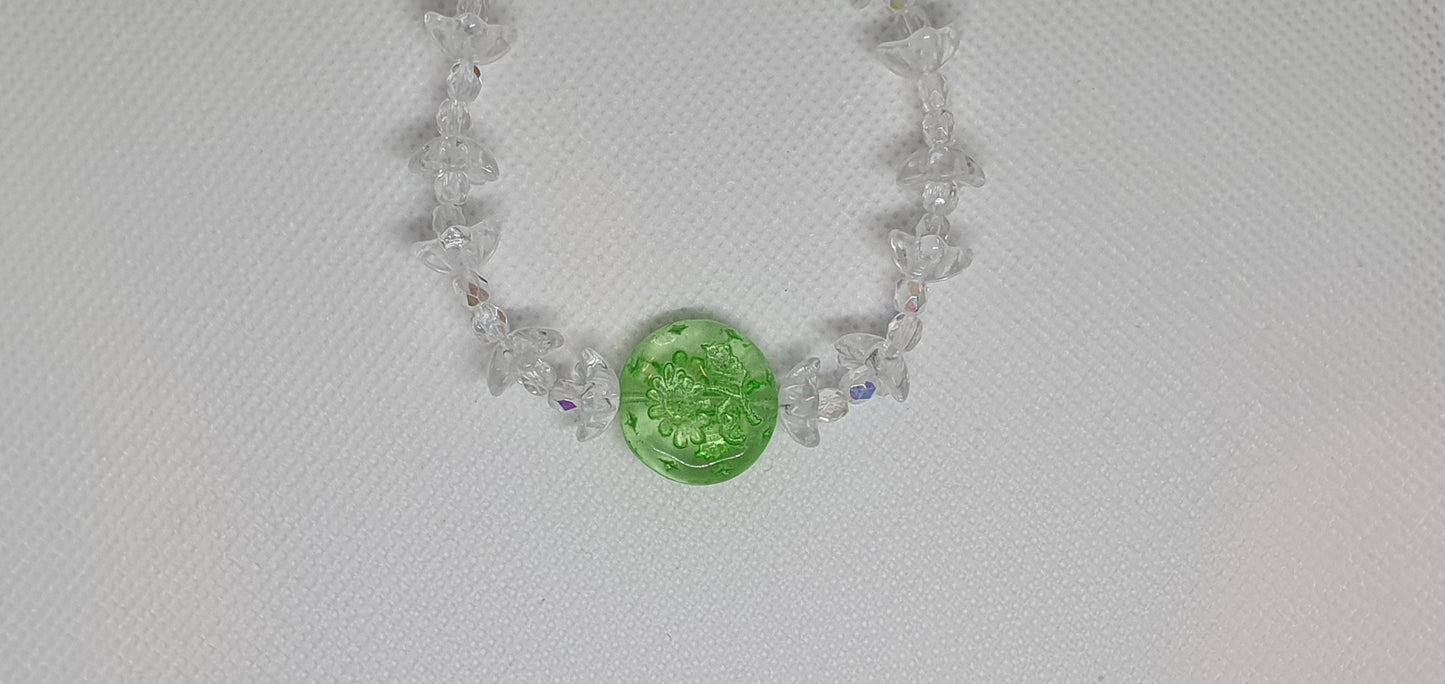 Czech Uranium glass bracelet vaseline glass beads vintage jewelry #24013