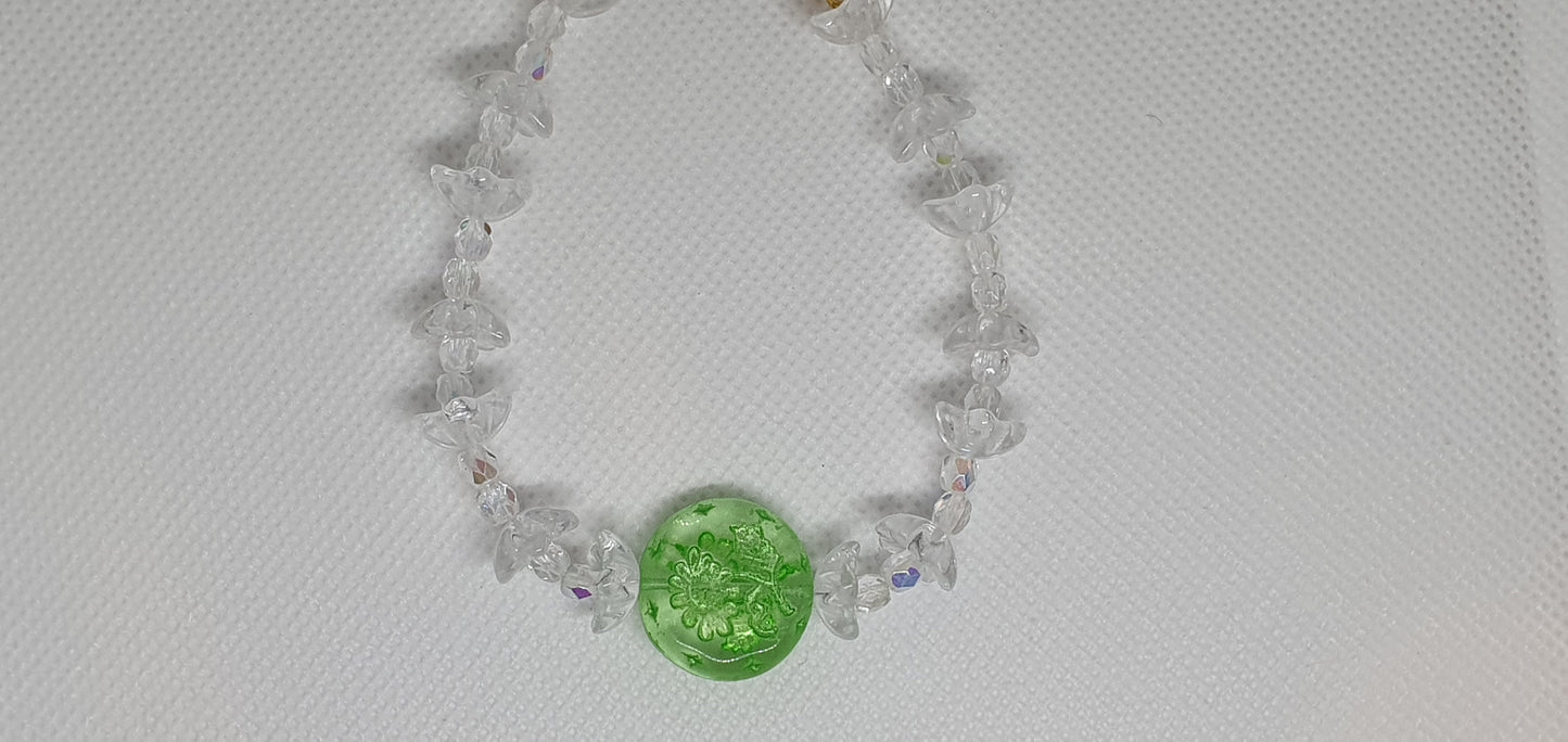 Czech Uranium glass bracelet vaseline glass beads vintage jewelry #24013