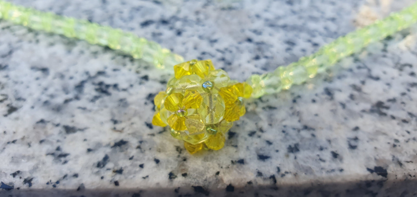 Czech Uranium glass necklace vaseline glass beads vintage jewelry #23009