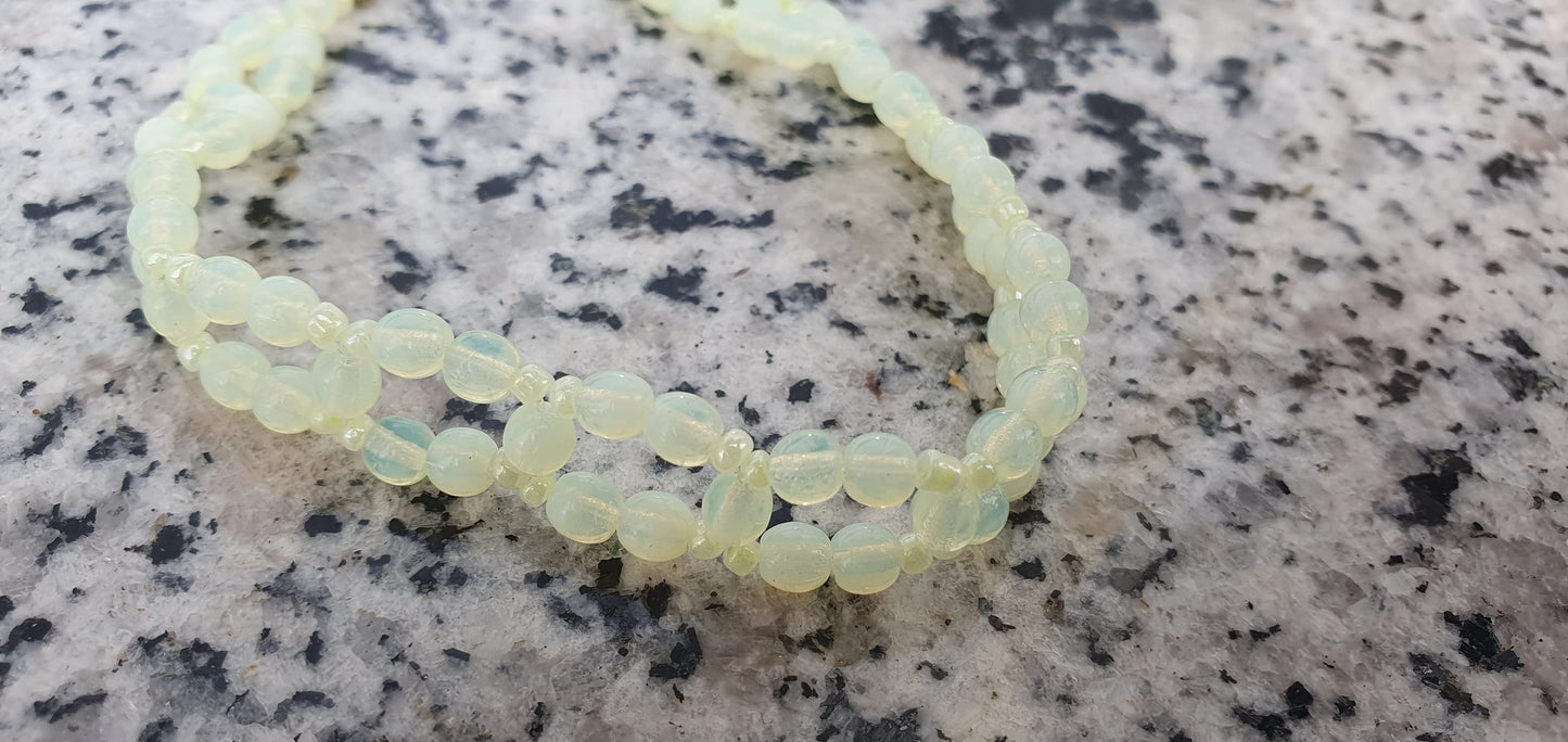 Czech Uranium glass bracelet vaseline glass beads vintage jewelry #24005