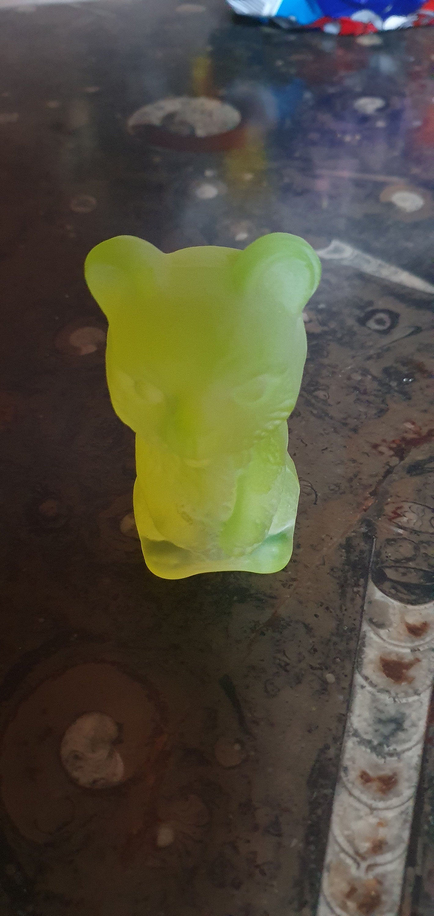 Czech Uranium glass green bear collectible