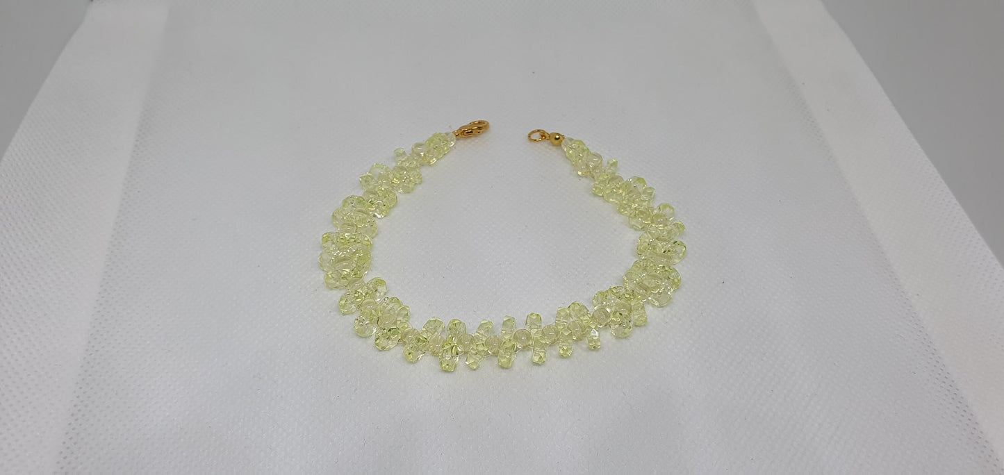 Czech Uranium glass bracelet vaseline glass beads vintage jewelry #24026