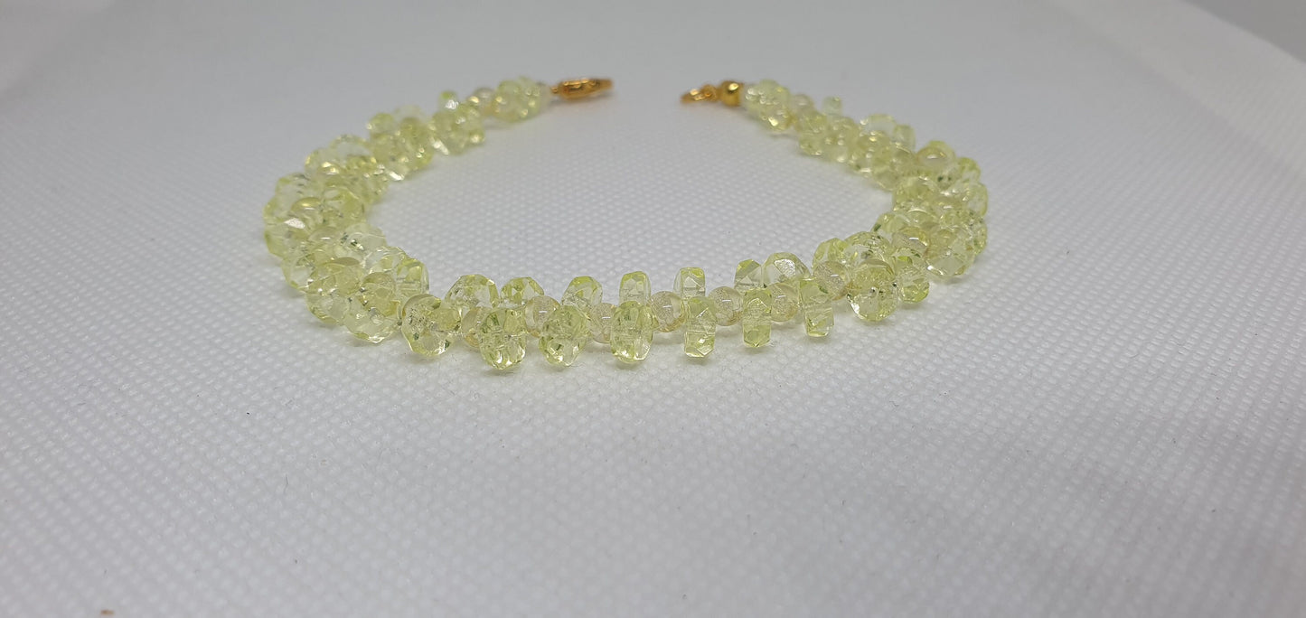 Czech Uranium glass bracelet vaseline glass beads vintage jewelry #24026