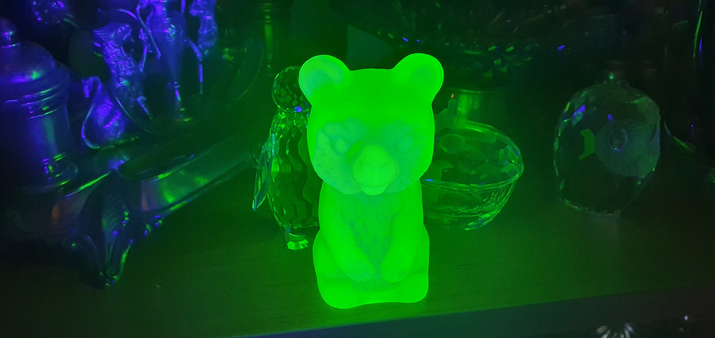 Czech Uranium glass green bear collectible