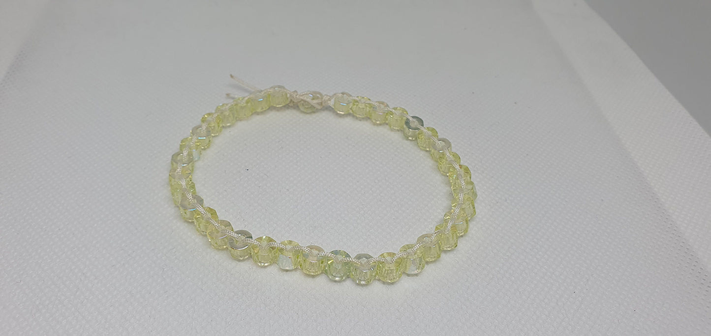 Czech Uranium glass bracelet vaseline glass beads vintage jewelry #24034