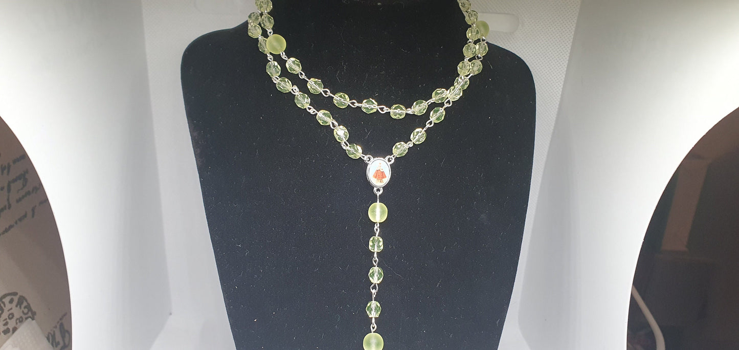 Rosary Genuine Uranium glass necklace vaseline beads vintage jewelry #24015