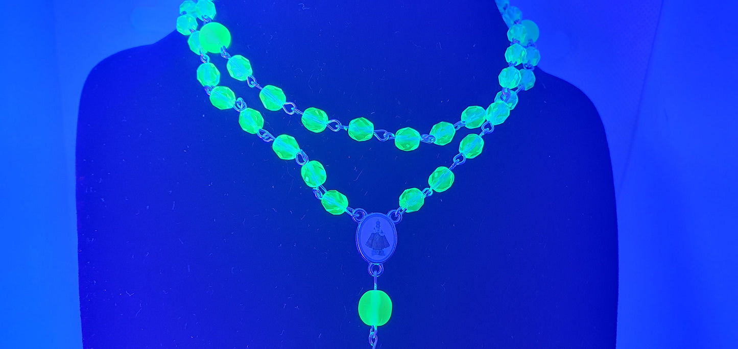 Rosary Genuine Uranium glass necklace vaseline beads vintage jewelry #24015