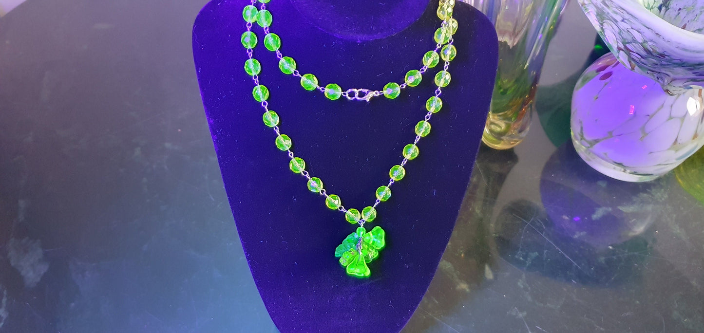 Original handmade Uranium glass necklace vaseline glass beads jewelry #24056