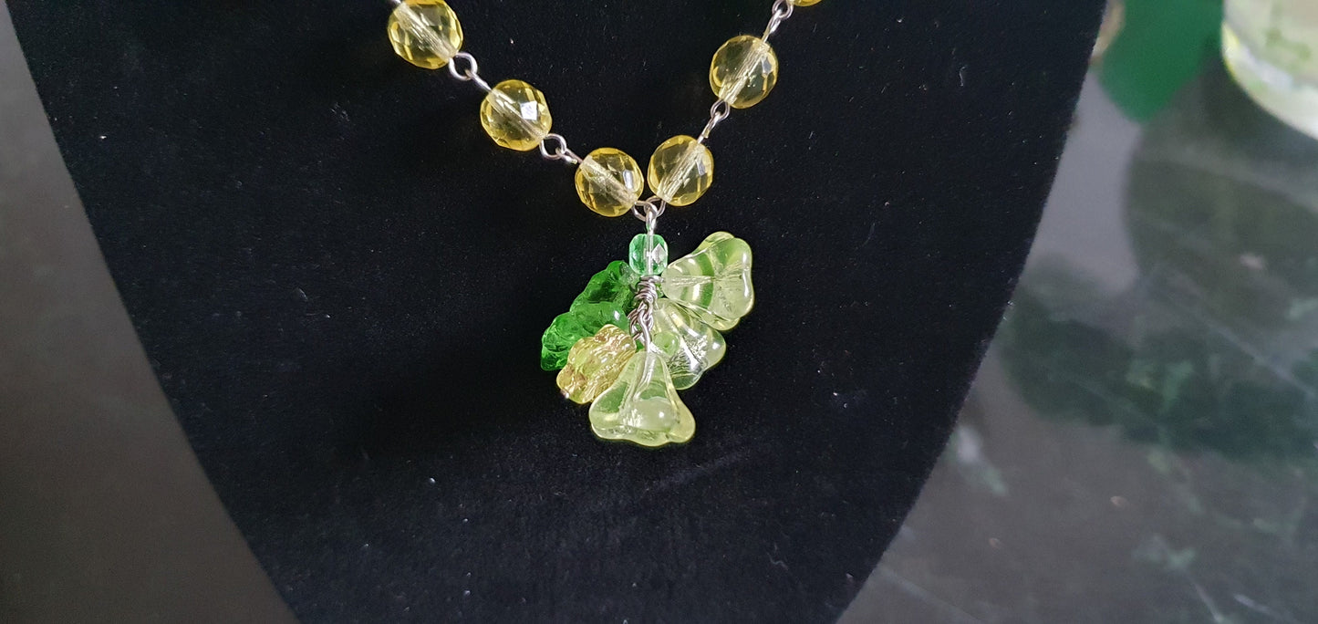 Original handmade Uranium glass necklace vaseline glass beads jewelry #24056