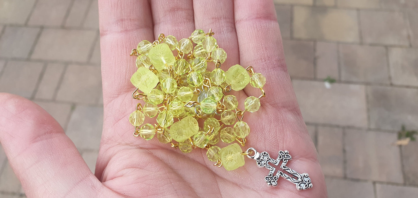 Rosary from czech Uranium glass beads vintage style jewelry #24071