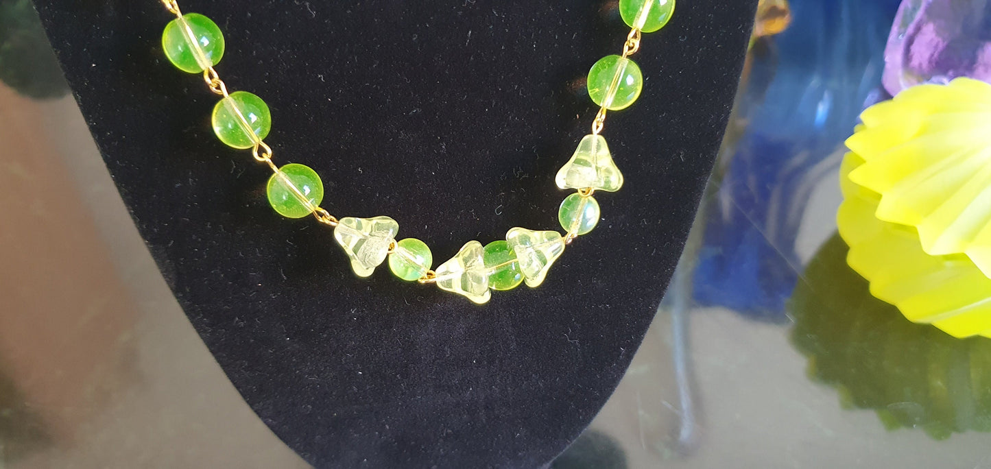 Uranium glass necklace vaseline glass beads handmade #24074