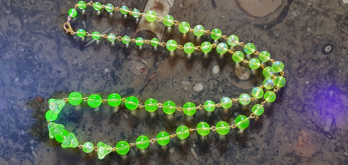 Uranium glass necklace vaseline glass beads handmade #24074