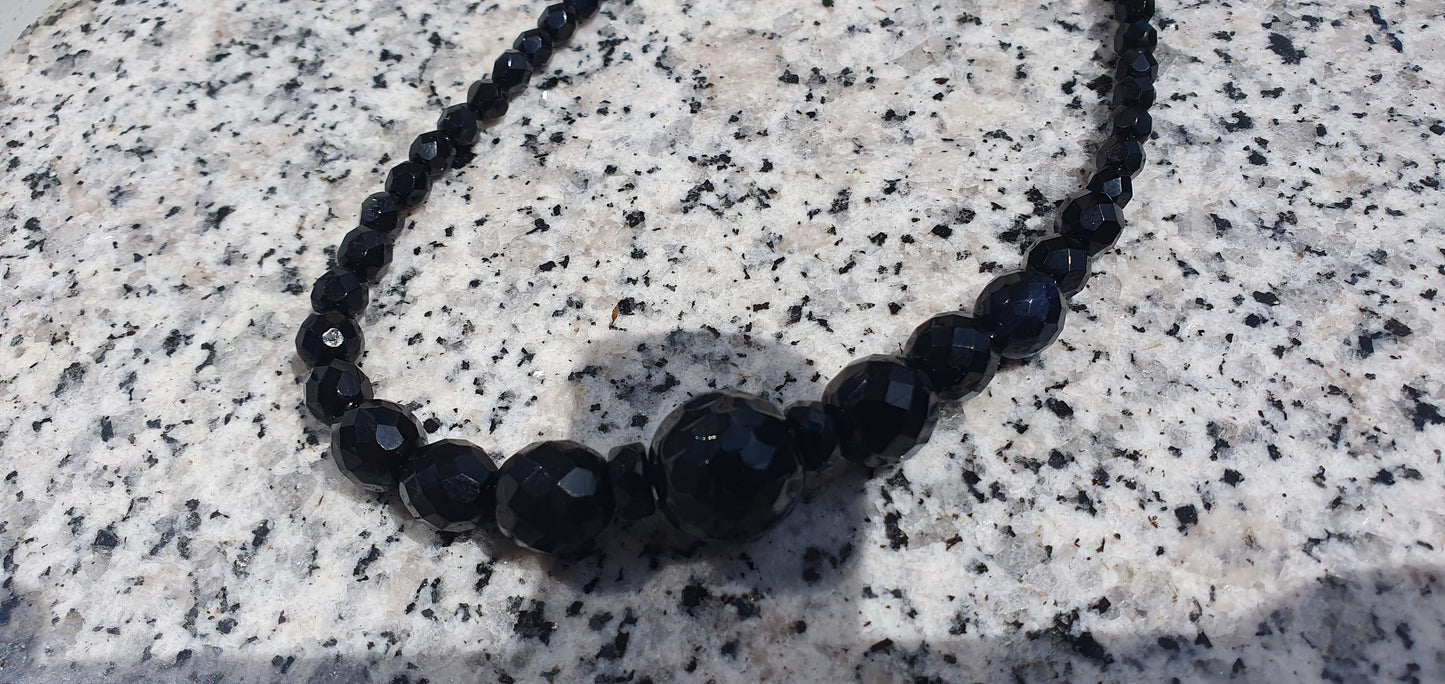 Czech glass necklace black beads jewelry #24080