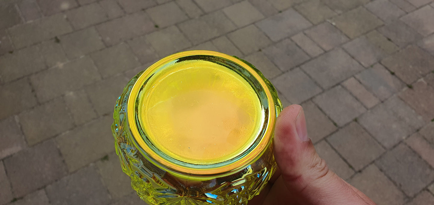 Metal coating Sunflower Czech yellow Uranium glass bonbonier collectible item