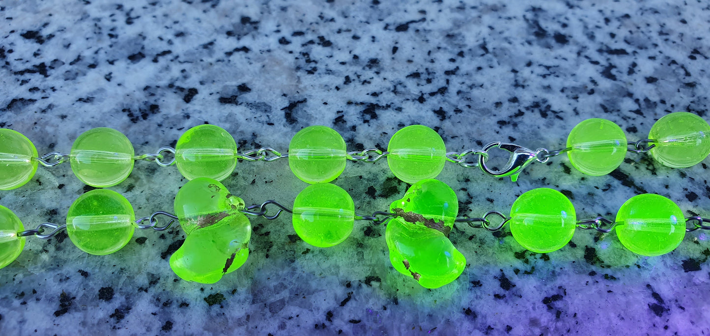 Ducks Czech Uranium glass necklace vaseline glass beads jewelry #24078