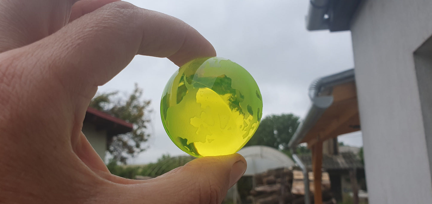 50 mm Earth globe Czech Uranium glass paperweight vaseline collectible item