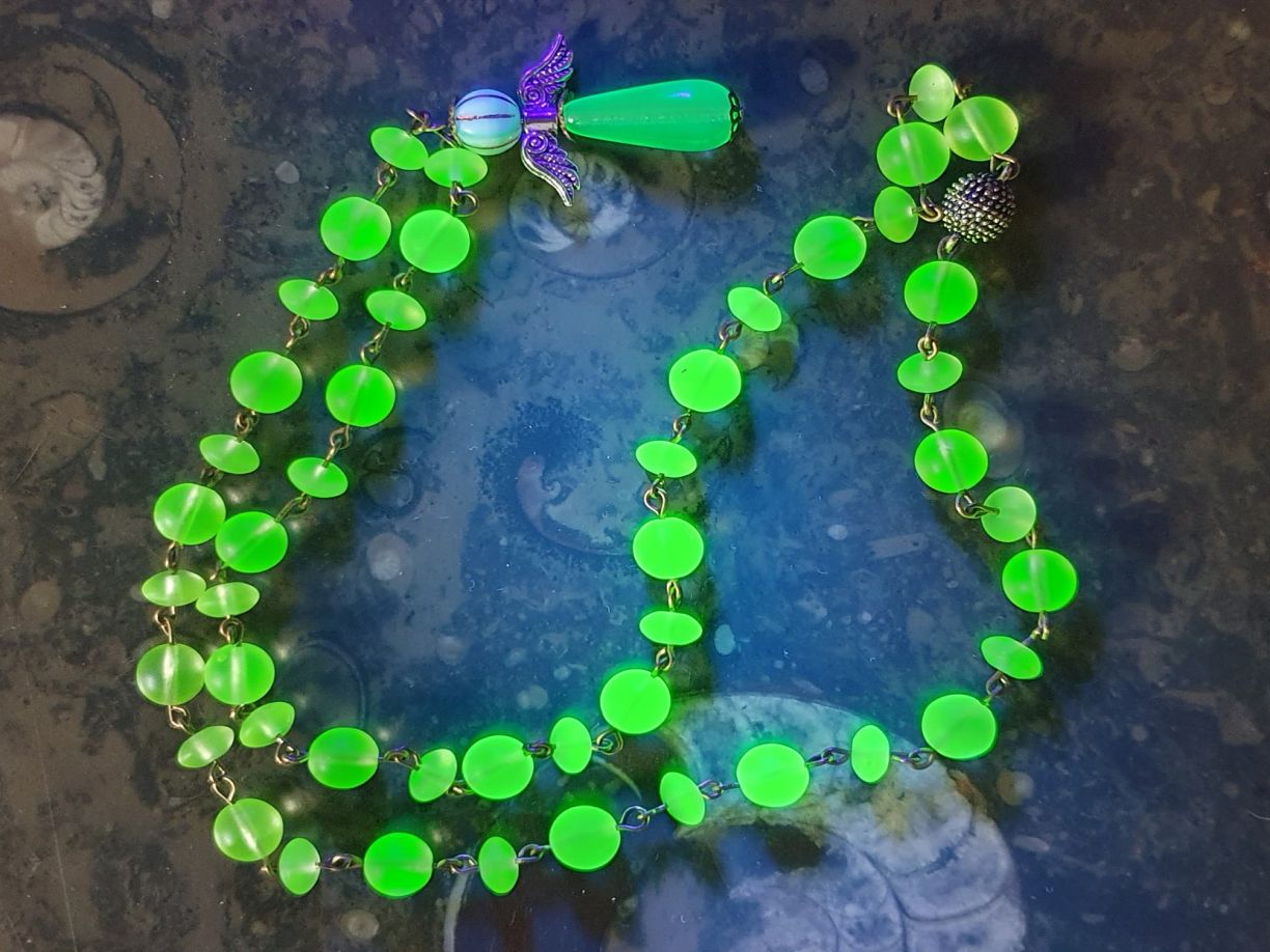 Angel Uranium glass necklace vaseline glass beads handmade #24060