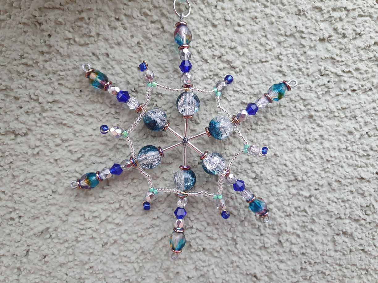 Snowflake Christmas tree ornament glass beads 85 mm #02